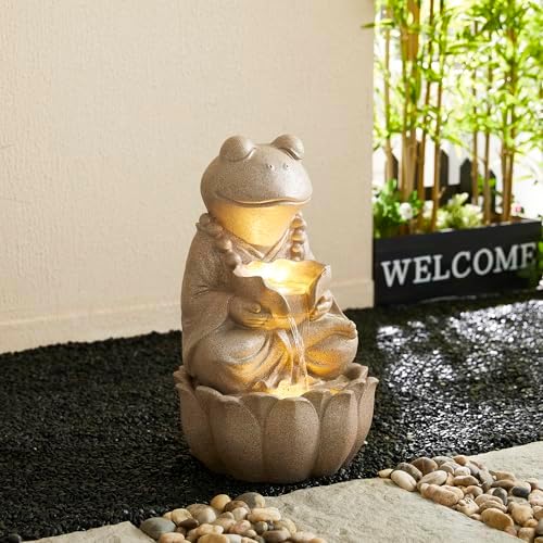 Glitzhome 2 Tier Zen Style Frog Fountain with LED Light