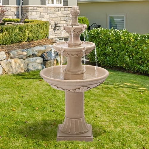 TITIMO 48 Inch Freestanding Water Fountain with 3-Tier Roman Pillar Style