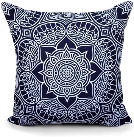 Navy White Print Throw Pillow with Waterproof Cover
