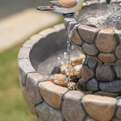 Glitzhome 2-Tier Stone Outdoor Water Fountain with Birds