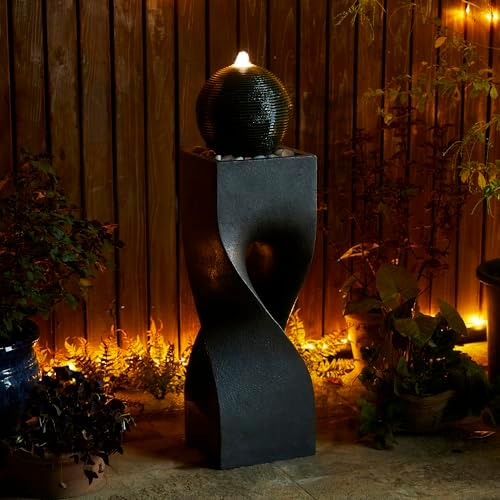Glitzhome Modern Geometric Outdoor Water Fountain with LED Light