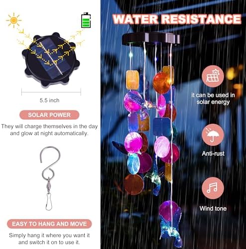 Solar Wind Chimes for Outdoor with LED Lights