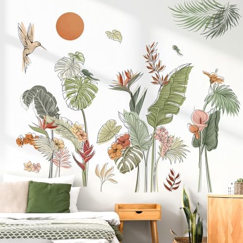 Decalmile Boho Tropical Leaf Flower Wall Stickers