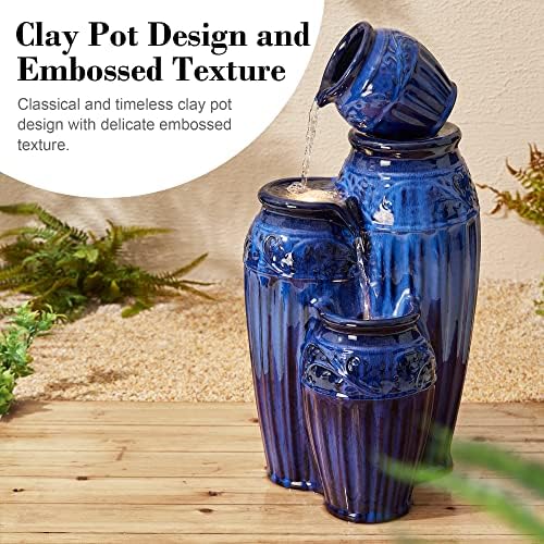 Glitzhome 2725 H Outdoor Garden Water Fountain with LED Lights and Pump