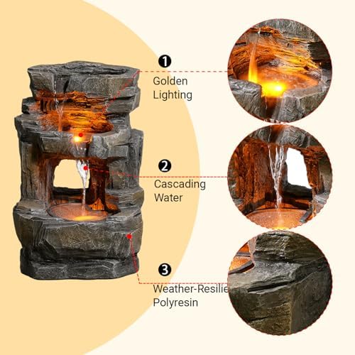Kalona 3-Tier Outdoor Water Fountain with LED Lights