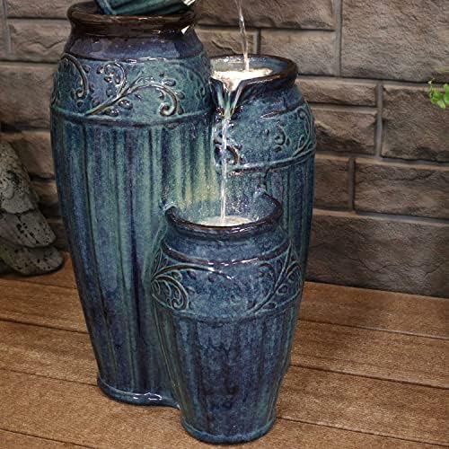 Sunnydaze Tour de Vase 27-Inch Ceramic Fountain with LED Lights