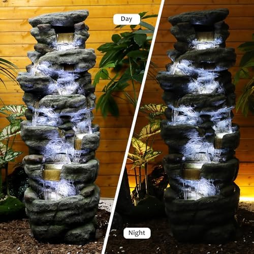 SunJet 51 Inch Multi-Tier Rock Water Fountain with LED Lights