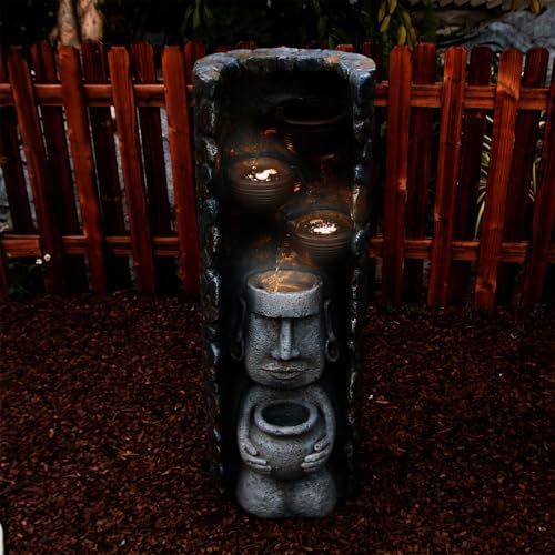 Zen Water Wall Fountain with LED Lights and Plant Pot