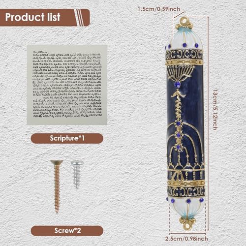 Blue Hand Painted Mezuzah with Scroll for Door