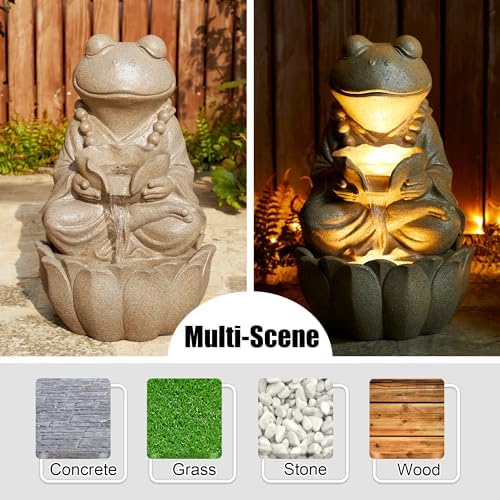 Glitzhome 2 Tier Zen Style Frog Fountain with LED Light
