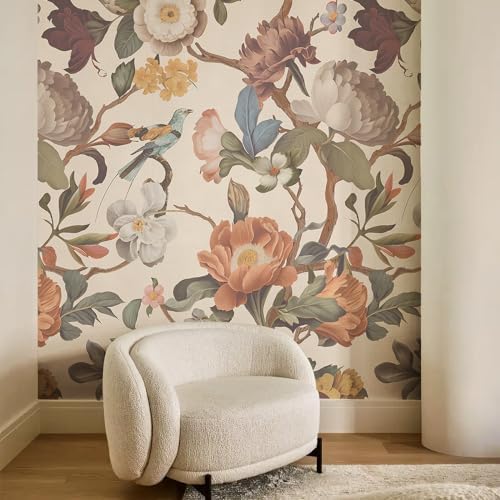 Zeeko Beige Floral Peel and Stick Wall Mural 98 x 59