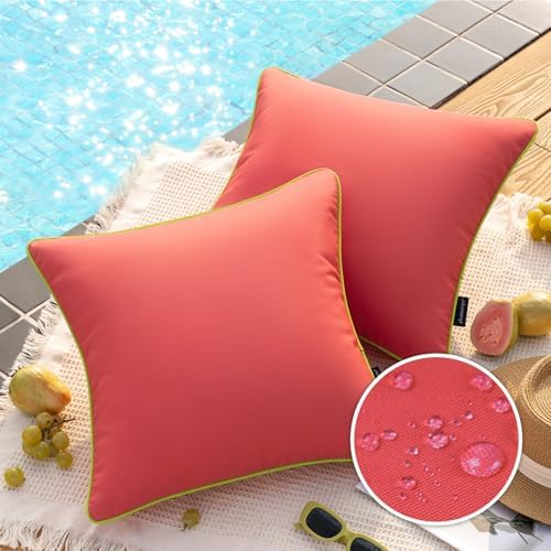 Phantoscope 2-Pack Waterproof Throw Pillow Covers with Contrast Piping