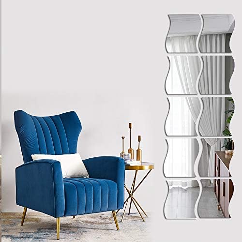 12PCS Wavy Mirror Wall Stickers 3D Art Decor