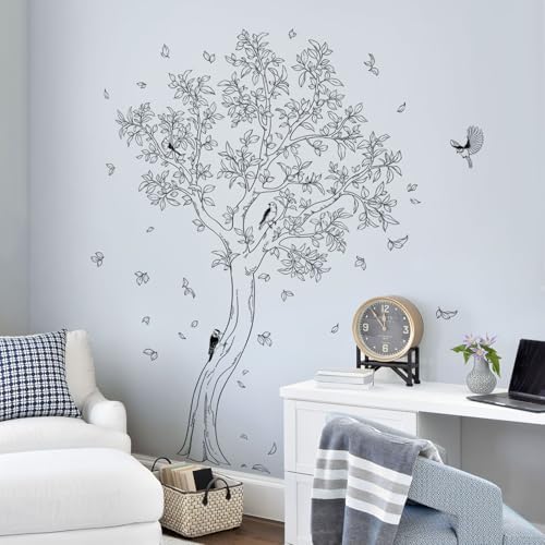 Large Sketch Tree Wall Decals Black Line Vinyl Art