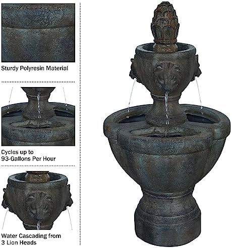 Pure Garden 50-0005 Lion Head Fountain Brown