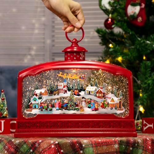 2024 Red Extra Large Musical Snow Globe with Village and Flying Snow