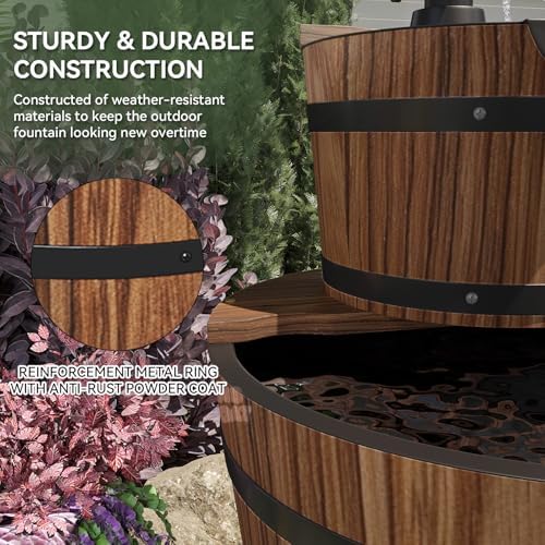 Aoxun 3-Tier Wood Barrel Water Fountain with Electric Pump