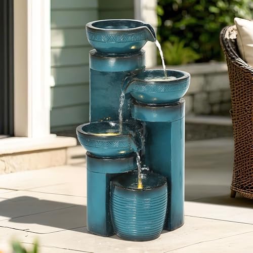 Autodaya 193 Inch H Pedestal Water Fountain with LED Lights and Pump