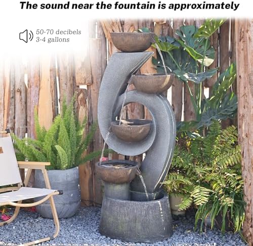 468 Inch Freestanding Resin Waterfall Fountain with LED Lighting