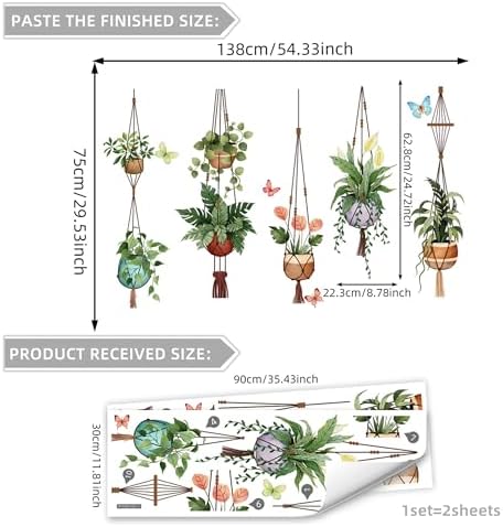 Green Hanging Potted Wall Stickers for Boho Decor