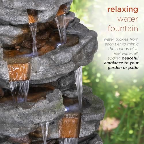 Alpine TZL284 39 Inch 4 Tier Cascading Stone Fountain with LED Lights