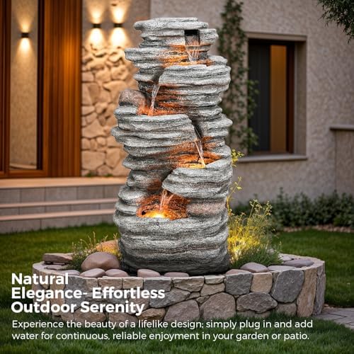 40 Inch LED Water Fountain with 5-Tier Rock Waterfall Design