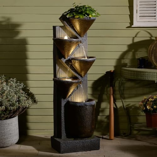 496 H Brown Outdoor Water Fountain with LED Lights and Pump