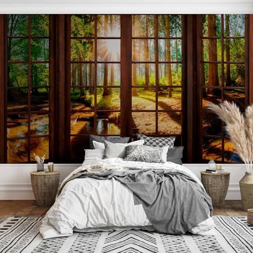 Artgeist Wall Mural Window Forest 135x101 Inch Peel and Stick Wallpaper
