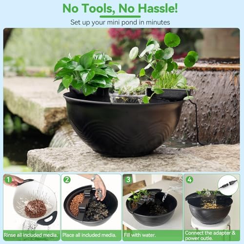 POPOSOAP Mini Water Garden Pond Kit with Waterfall and LED Lighting