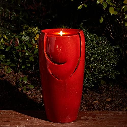 Glitzhome Oversized Ceramic Fountain with LED Light and Pump Red