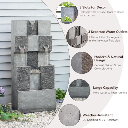 Bumilgar 453 H 3-Tier Water Fountain with LED Lights and Pump Gray