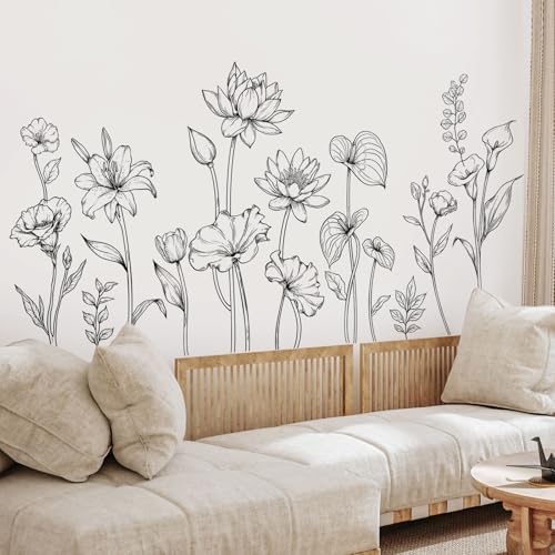 Supzone Large Black and White Flower Wall Decals