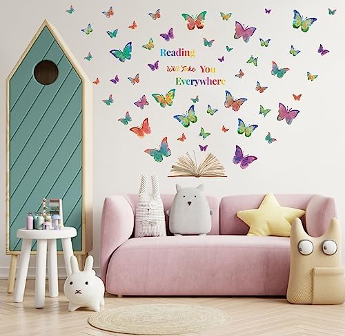 OLMIXA Colorful Butterfly Reading Wall Decal