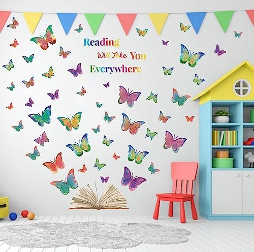 OLMIXA Colorful Butterfly Reading Wall Decal