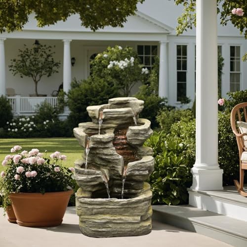 Bumilgar 242 Inch Freestanding Rock Waterfall Fountain with Lights