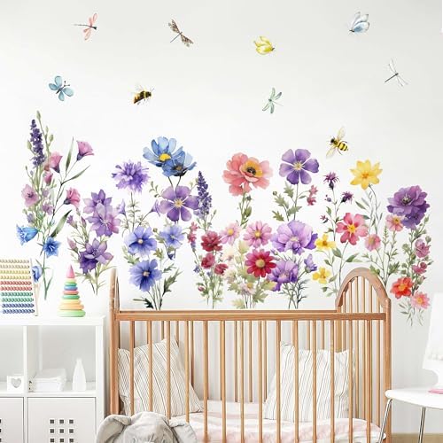 9 Piece Flower Wall Decals for Spring Decor