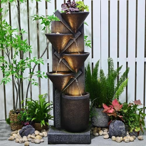 496 H Brown Outdoor Water Fountain with LED Lights and Pump