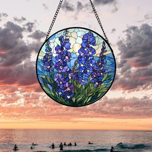 Blue Delphinium Stained Glass Window Suncatcher Hanging