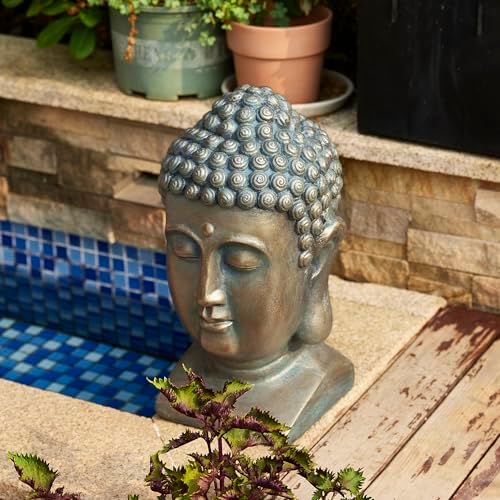 Glitzhome 16 H Faux Bronze Buddha Head Garden Statue