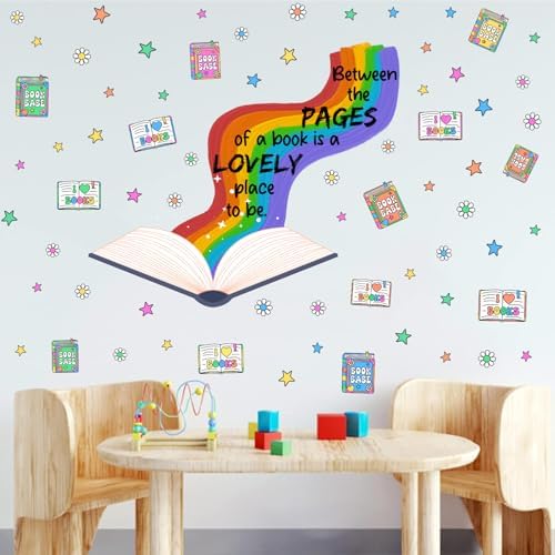 Rainbow Book Wall Decal with Inspirational Quote