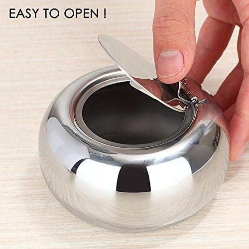 Stainless Steel Cigarette Ashtray with Lid Silver