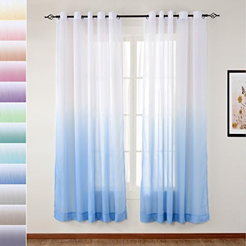 Macochico Gradient Sheer Curtains Blue Solid Indoor Outdoor Dustproof Privacy Protection