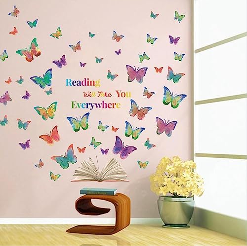 OLMIXA Colorful Butterfly Reading Wall Decal