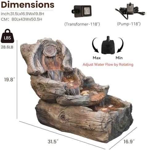 315 Inch L Outdoor Water Fountain with LED Lights