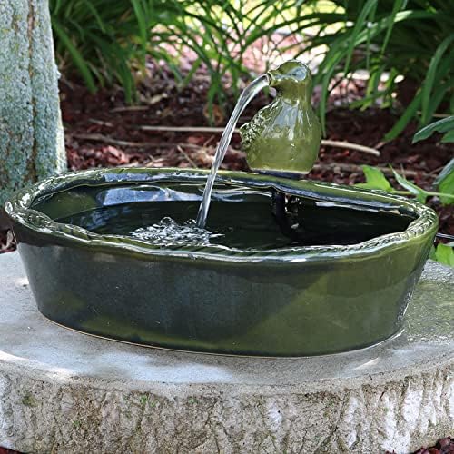 Sunnydaze Ceramic Dove 7 Inch Solar Water Fountain Green Glaze