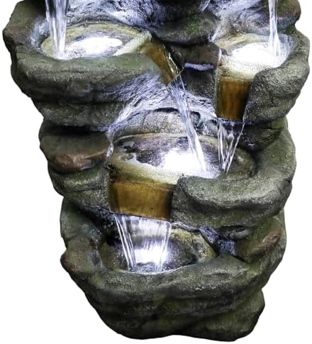 SunJet 51 Inch Multi-Tier Rock Water Fountain with LED Lights