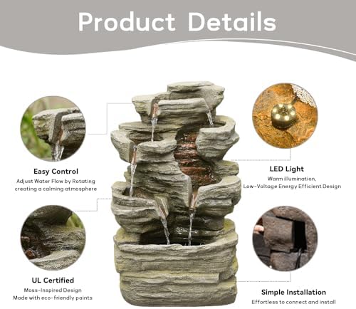 Bumilgar 242 Inch Freestanding Rock Waterfall Fountain with Lights