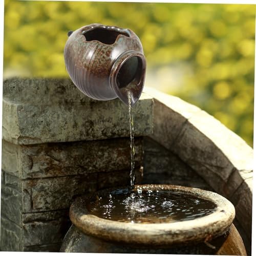 BESPORTBLE Unique Textured Ceramic Jar Solar Fountain Decor
