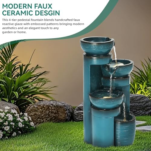 Autodaya 193 Inch H Pedestal Water Fountain with LED Lights and Pump