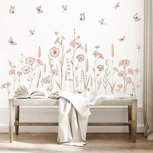 SHUCHING 54 Inch x 27 Inch Pink Flower Wall Sticker Peel and Stick
